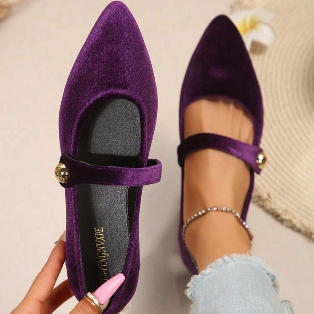Women's Solid Color Flat Shoes, Casual Pointed Toe Slip-On Loafers,  Comfortable